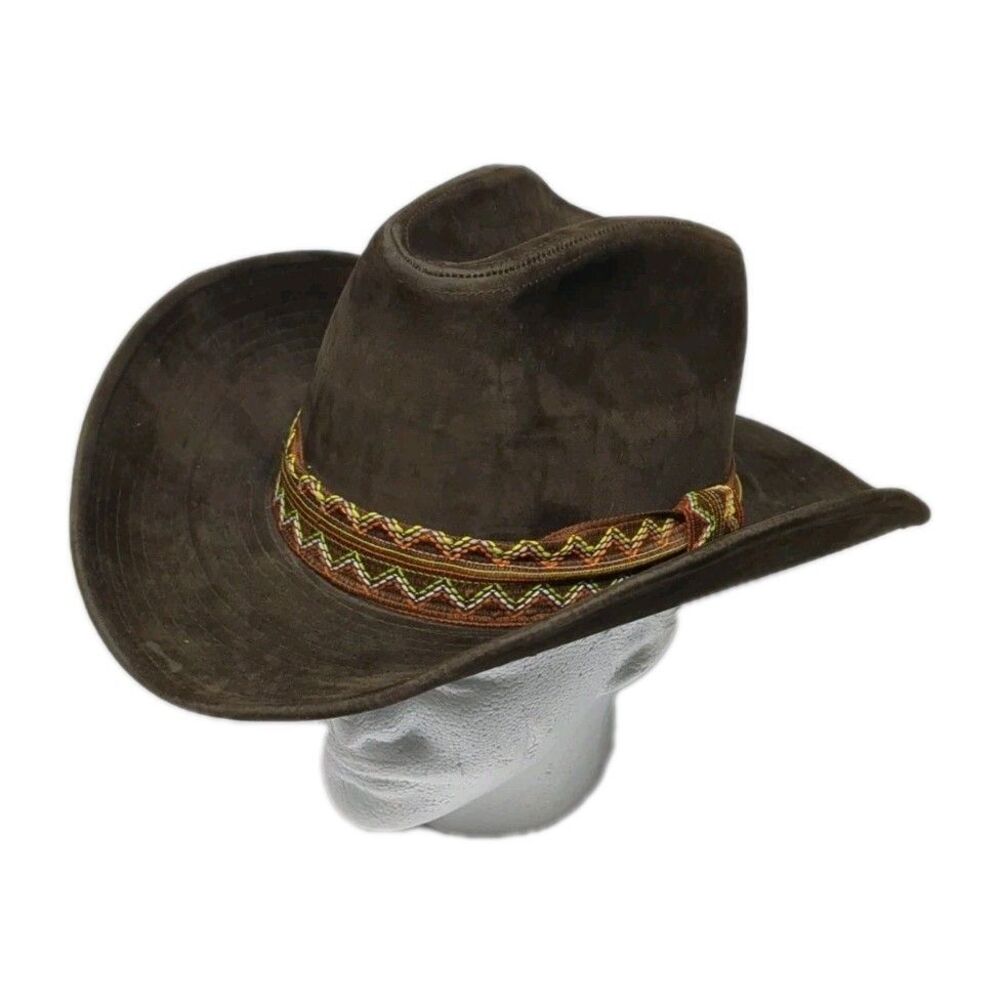 Vintage GW Banded Western Cowboy Cowgirl Hat M 7 - 7 1/8 High Crown Cotton Brown